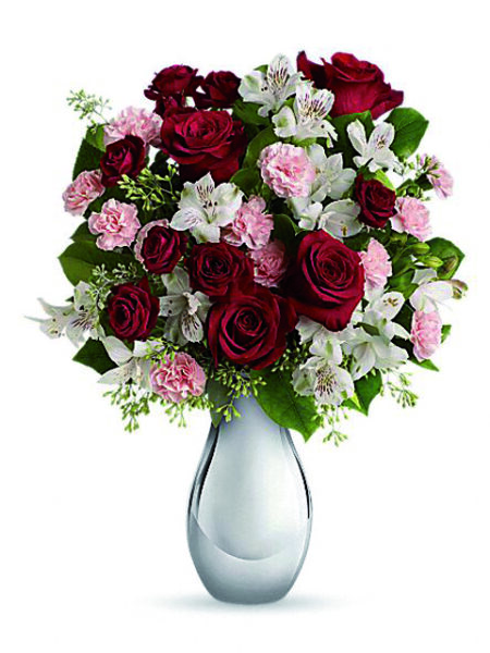 Bouquet di rose gigli e alstroemerie.