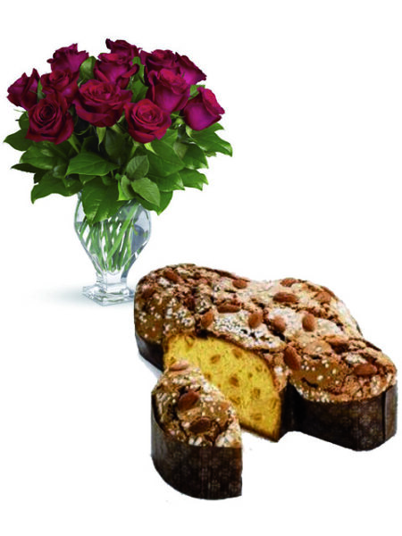 12 rose rosse con colomba