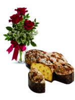 Colomba pasquale con tre rose rosse
