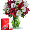 Margherite, alstroemeria e cioccolatini lindor