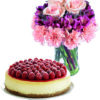 rose e alstroemerie con torta cheesecake