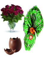 Uovo di pasqua e 12 rose rosse.