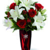 bouquet rose rosse e lilium bianchi