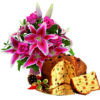 Bouquet di lilium e rose con panettone